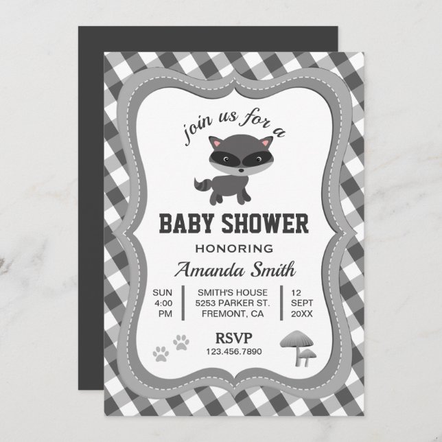 Cute Little Racoon Baby Shower Invitation (Front/Back)