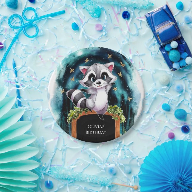 Cute Little Racoon Birthday Paper Plate (Party)
