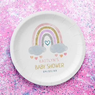 Cute Little Rainbow Baby Shower Paper Plate