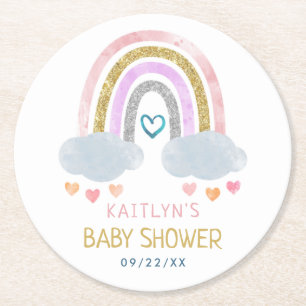 Cute Little Rainbow Baby Shower Round Paper Coaster
