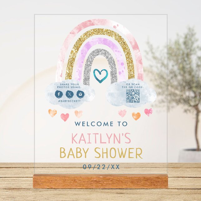 Cute Little Rainbow Baby Shower Welcome Acrylic Sign (Creator Uploaded)