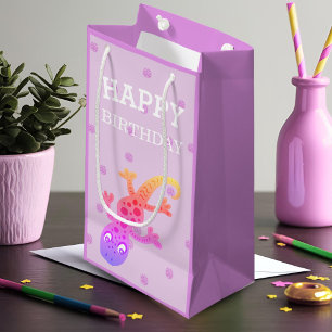 Cute Little Rainbow Gecko Lizard on Pink Small Gift Bag