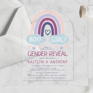 Cute Little Rainbow Gender Reveal Party Acrylic Invitations