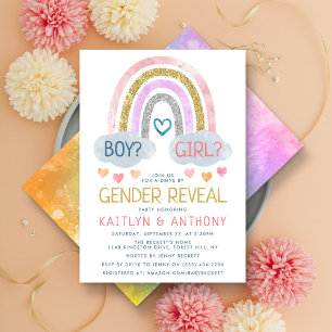 Cute Little Rainbow Gender Reveal Party Invitation