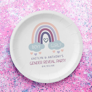 Cute Little Rainbow Gender Reveal Party Paper Plate