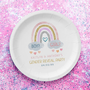 Cute Little Rainbow Gender Reveal Party Paper Plate