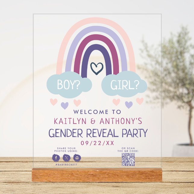 Cute Little Rainbow Gender Reveal Party Welcome Acrylic Sign (Creator Uploaded)