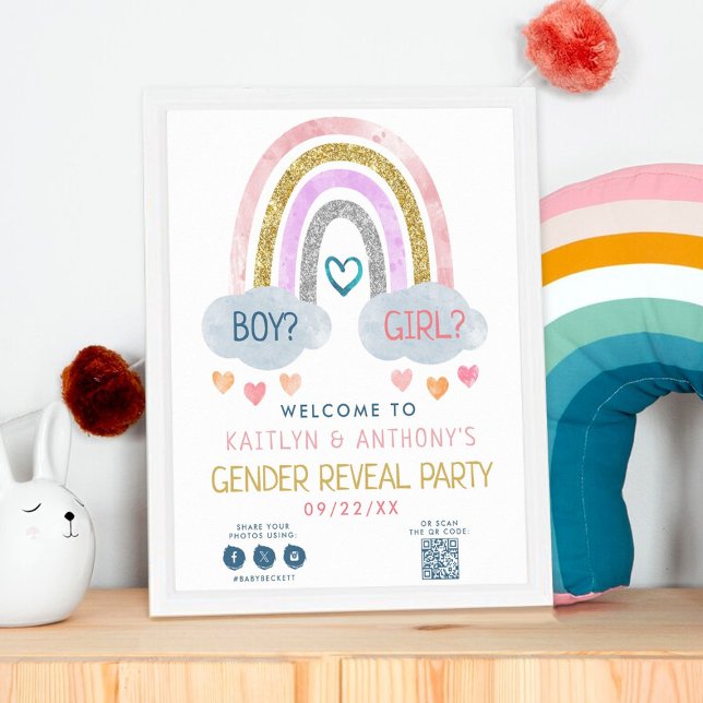 Cute Little Rainbow Gender Reveal Party Welcome Poster (Creator Uploaded)