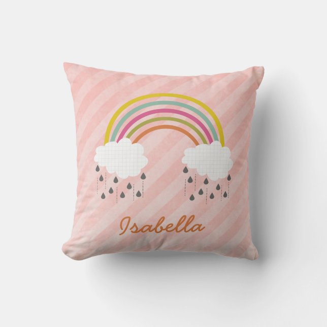 Cute Little Rainbow Personalised Name Pillow (Front)