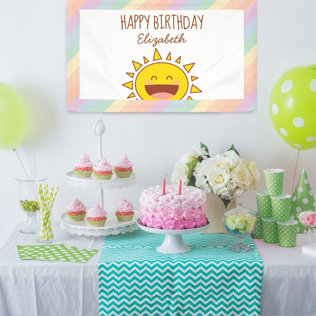 Cute Little Rainbow Sunshine Happy Birthday Party Banner (Creator Uploaded)