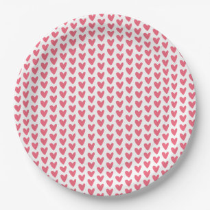 Cute Little Raspberry Pink Hearts Pattern Paper Plate