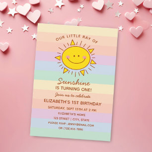 Cute Little Ray of Sunshine Baby First Birthday Invitation