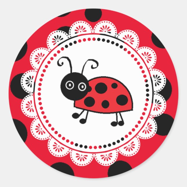 Cute Little Red and BlackLadybug Classic Round Sticker (Front)
