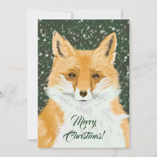 Cute Little Red Fox - in snow Custom Christmas. Holiday Card