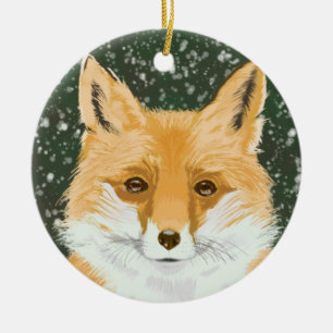 Cute Little Red Fox - in the snow. Ceramic Ornament