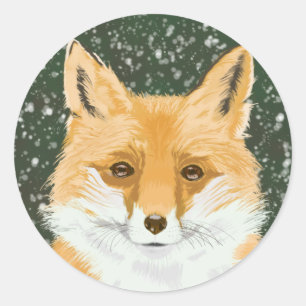 Cute Little Red Fox - in the snow.  Classic Round Sticker