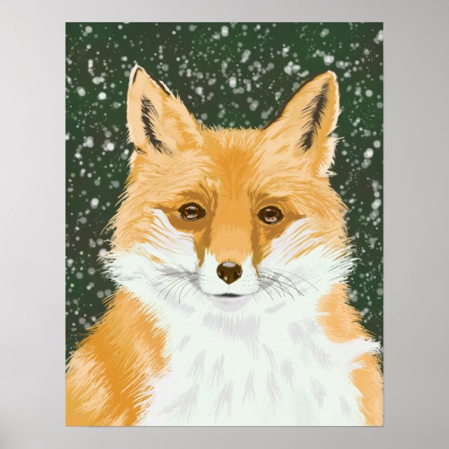 Cute Little Red Fox - in the snow.  Poster (Front)