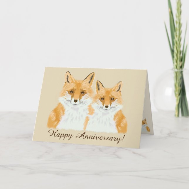 Cute Little Red Fox - transparent on beige.  Card (Front)