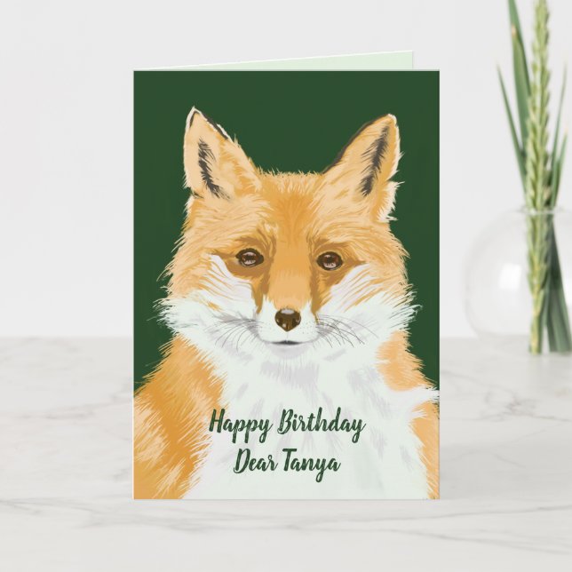 Cute Little Red Fox - transparent on green.  Card (Front)