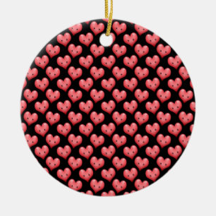 Cute Little Red Hearts on Black Ceramic Tree Decoration