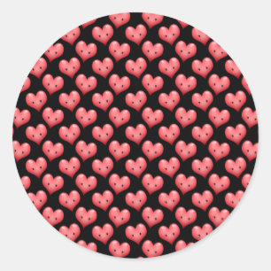 Cute Little Red Hearts on Black Classic Round Sticker
