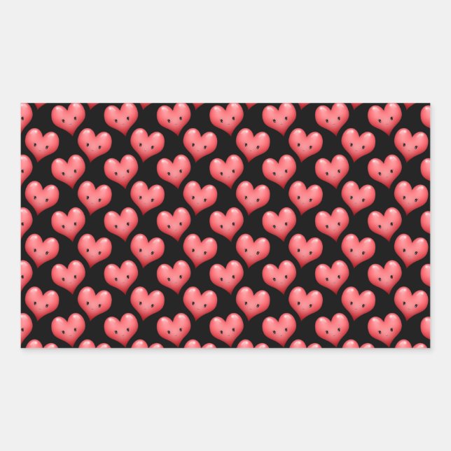 Cute Little Red Hearts on Black Rectangular Sticker (Front)