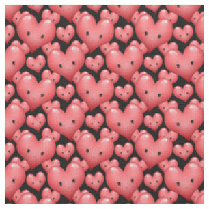 Cute Little Red Hearts with Faces Fabric