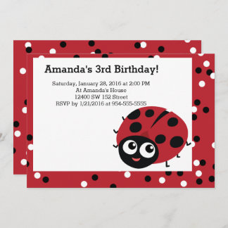 Cute LITTLE RED LADYBUG Animals Birthday Invitation