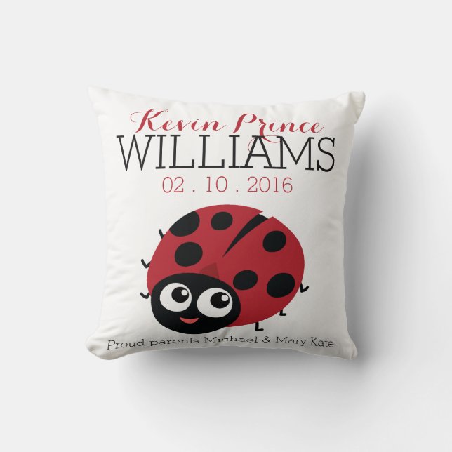 Cute Little RED LADYBUG Baby Birth keepsake Cushion (Front)