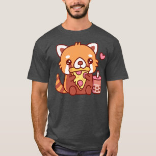 Cute Little Red Panda Loves Eating Pepperoni Pizza T-Shirt