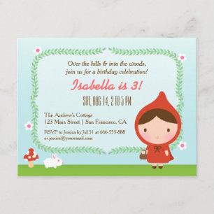 Cute Little Red Riding Hood Girl Birthday Party Invitation
