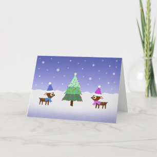 Cute Little Reindeer and Christmas Tree Holiday Card