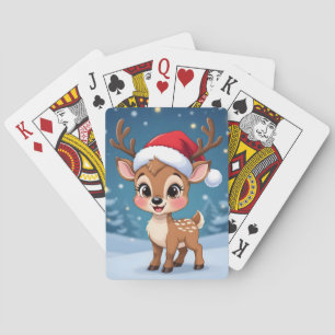 Cute little reindeer with Christmas hat Playing Cards