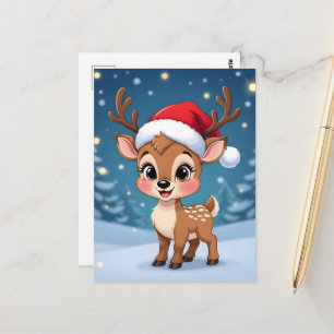Cute little reindeer with Christmas hat Postcard