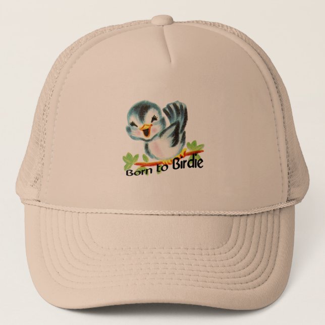 Cute Little Retro Bird Born to Birdie Golfers Gift Trucker Hat (Front)