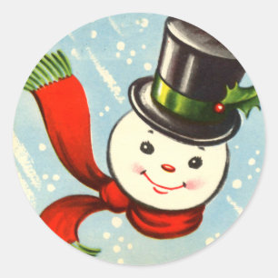 Cute Little Retro Snowman Classic Round Sticker