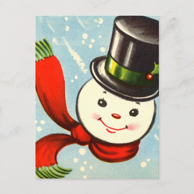 Cute Little Retro Snowman Holiday Postcard (Front)