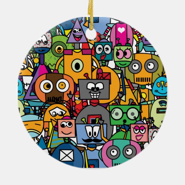 Cute little robots pattern ceramic ornament (Back)