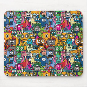 Cute little robots pattern mouse pad