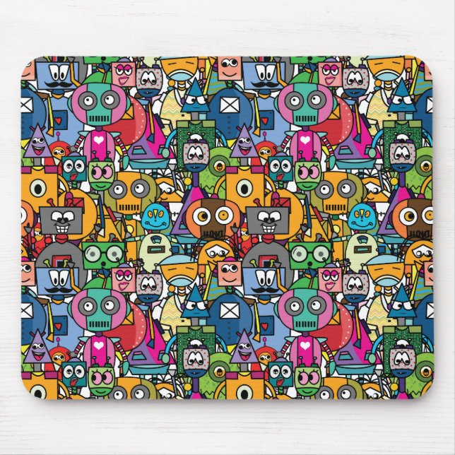 Cute little robots pattern mouse pad (Front)
