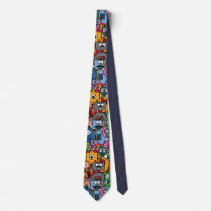 Cute little robots pattern tie
