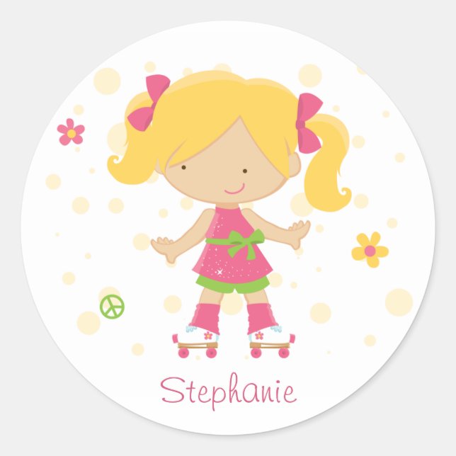 Cute little rollerskater girl personalised sticker (Front)