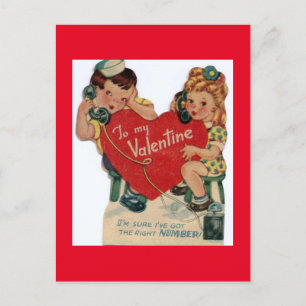 Cute Little Sailor on Phone with Girl Valentine Postcard