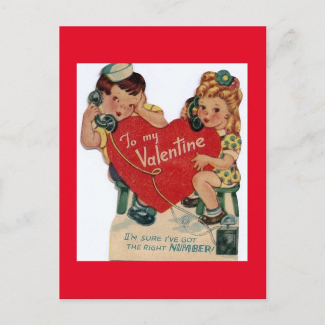 Cute Little Sailor on Phone with Girl Valentine Postcard (Front)