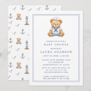 Cute Little Sailor Teddy Bear Baby Shower Invitation