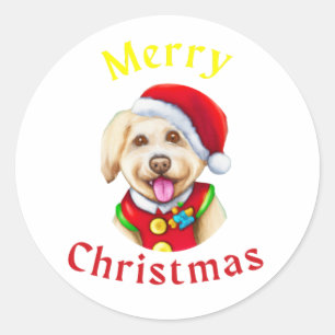 Cute Little Santa Pup Happy Christmas Classic Round Sticker