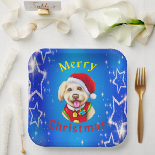 Cute Little Santa Pup Happy Christmas Paper Plate