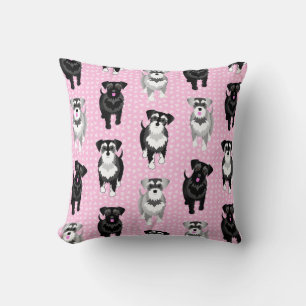 Cute Little Schnauzers Pink Retro Style Cushion