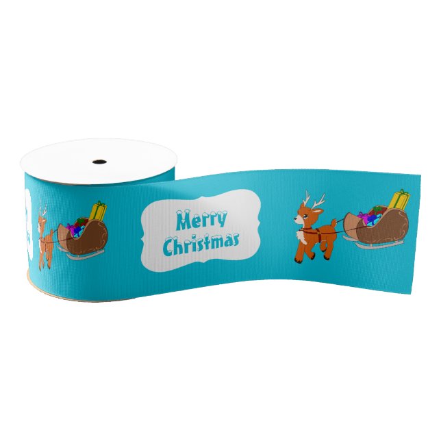 Cute Little Scrucffy Reindeer Christmas Ribbon Grosgrain Ribbon (Spool)