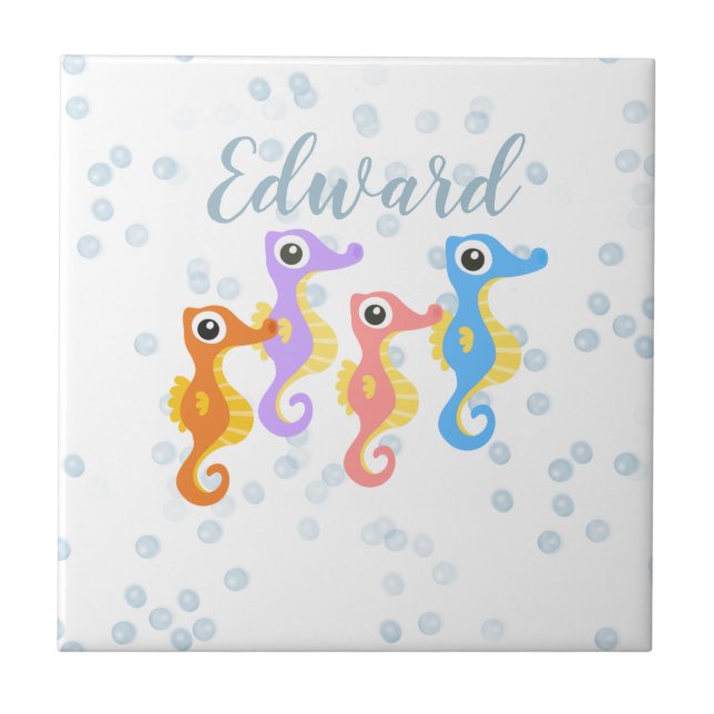 Cute Little Seahorses Ceramic Tile (Front)